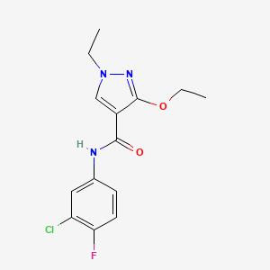 molecular formula C14H15ClFN3O2 B2834611 N-(3-chloro-4-fluorophenyl)-3-ethoxy-1-ethyl-1H-pyrazole-4-carboxamide CAS No. 1014046-66-2