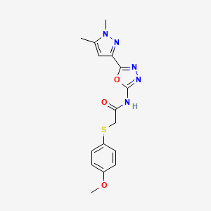 molecular formula C16H17N5O3S B2834616 N-(5-(1,5-dimethyl-1H-pyrazol-3-yl)-1,3,4-oxadiazol-2-yl)-2-((4-methoxyphenyl)thio)acetamide CAS No. 1169997-14-1