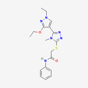 molecular formula C18H22N6O2S B2834622 2-((5-(3-ethoxy-1-ethyl-1H-pyrazol-4-yl)-4-methyl-4H-1,2,4-triazol-3-yl)thio)-N-phenylacetamide CAS No. 1013786-90-7