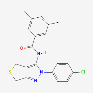 molecular formula C20H18ClN3OS B2834628 N-[2-(4-chlorophenyl)-4,6-dihydrothieno[3,4-c]pyrazol-3-yl]-3,5-dimethylbenzamide CAS No. 392253-35-9