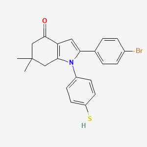 molecular formula C22H20BrNOS B2834641 2-(4-Bromophenyl)-6,6-dimethyl-1-(4-sulfanylphenyl)-5,7-dihydroindol-4-one CAS No. 1023468-49-6