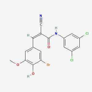 molecular formula C17H11BrCl2N2O3 B2834648 (Z)-3-(3-bromo-4-hydroxy-5-methoxyphenyl)-2-cyano-N-(3,5-dichlorophenyl)prop-2-enamide CAS No. 2158199-52-9
