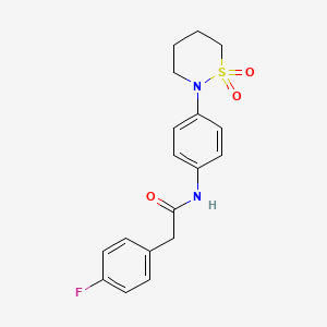 molecular formula C18H19FN2O3S B2834654 N-[4-(1,1-dioxothiazinan-2-yl)phenyl]-2-(4-fluorophenyl)acetamide CAS No. 899731-54-5