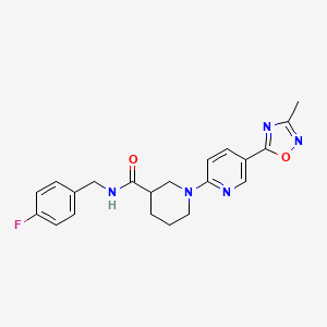 molecular formula C21H22FN5O2 B2834688 N-(4-氟苄基)-1-[5-(3-甲基-1,2,4-噁二唑-5-基)吡啶-2-基]哌啶-3-甲酰胺 CAS No. 1396760-92-1