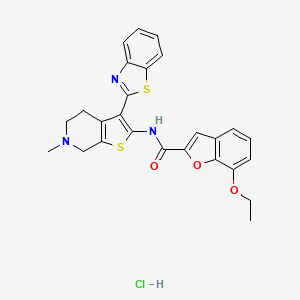 molecular formula C26H24ClN3O3S2 B2834715 N-(3-(苯并[d]噻唑-2-基)-6-甲基-4,5,6,7-四氢噻吩[2,3-c]吡啶-2-基)-7-乙氧苯并呋喃-2-甲酰胺盐酸盐 CAS No. 1329644-60-1