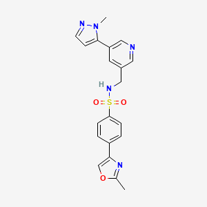 molecular formula C20H19N5O3S B2834724 N-((5-(1-methyl-1H-pyrazol-5-yl)pyridin-3-yl)methyl)-4-(2-methyloxazol-4-yl)benzenesulfonamide CAS No. 2034337-01-2