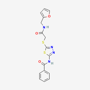 molecular formula C16H14N4O3S2 B2834727 N-[5-[2-(furan-2-ylmethylamino)-2-oxoethyl]sulfanyl-1,3,4-thiadiazol-2-yl]benzamide CAS No. 893343-07-2