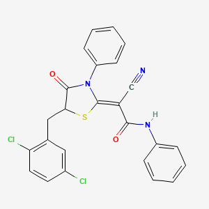 molecular formula C25H17Cl2N3O2S B2834733 (Z)-2-cyano-2-(5-(2,5-dichlorobenzyl)-4-oxo-3-phenylthiazolidin-2-ylidene)-N-phenylacetamide CAS No. 499208-80-9