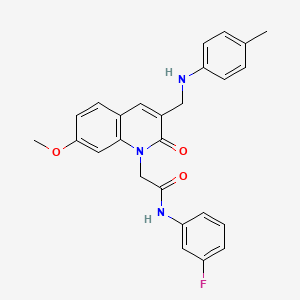 B2834735 N-(3-fluorophenyl)-2-(7-methoxy-2-oxo-3-((p-tolylamino)methyl)quinolin-1(2H)-yl)acetamide CAS No. 894553-18-5