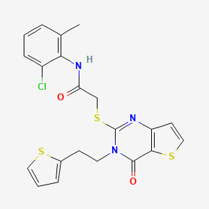 molecular formula C21H18ClN3O2S3 B2834737 N-(2-chloro-6-methylphenyl)-2-({4-oxo-3-[2-(thiophen-2-yl)ethyl]-3,4-dihydrothieno[3,2-d]pyrimidin-2-yl}sulfanyl)acetamide CAS No. 1260914-06-4