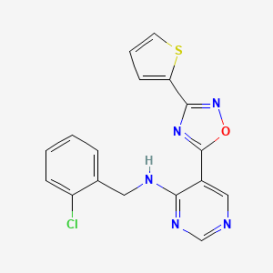 molecular formula C17H12ClN5OS B2834780 N-(2-氯苯甲基)-5-(3-(噻吩-2-基)-1,2,4-噁二唑-5-基)嘧啶-4-胺 CAS No. 2034387-14-7