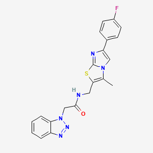 molecular formula C21H17FN6OS B2834783 2-(1H-benzo[d][1,2,3]triazol-1-yl)-N-((6-(4-fluorophenyl)-3-methylimidazo[2,1-b]thiazol-2-yl)methyl)acetamide CAS No. 1421509-83-2