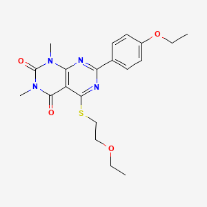 molecular formula C20H24N4O4S B2834784 5-(2-Ethoxyethylsulfanyl)-7-(4-ethoxyphenyl)-1,3-dimethylpyrimido[4,5-d]pyrimidine-2,4-dione CAS No. 872695-84-6