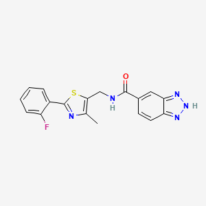 molecular formula C18H14FN5OS B2834842 N-((2-(2-fluorophenyl)-4-methylthiazol-5-yl)methyl)-1H-benzo[d][1,2,3]triazole-5-carboxamide CAS No. 1421452-73-4