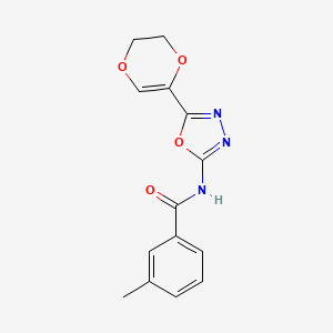 molecular formula C14H13N3O4 B2834846 N-(5-(5,6-dihydro-1,4-dioxin-2-yl)-1,3,4-oxadiazol-2-yl)-3-methylbenzamide CAS No. 887874-53-5