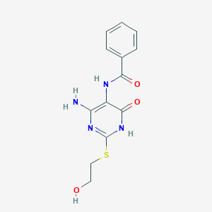 molecular formula C13H14N4O3S B2834877 N-(4-氨基-2-((2-羟乙基)硫基)-6-氧代-1,6-二氢嘧啶-5-基)苯甲酰胺 CAS No. 888429-39-8