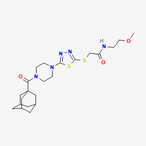 molecular formula C22H33N5O3S2 B2834920 2-({5-[4-(adamantane-1-carbonyl)piperazin-1-yl]-1,3,4-thiadiazol-2-yl}sulfanyl)-N-(2-methoxyethyl)acetamide CAS No. 1105201-04-4
