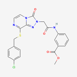molecular formula C22H18ClN5O4S B2834948 甲酸甲酯 3-(2-(8-((4-氯苯甲基)硫)-3-氧代-[1,2,4]三唑并[4,3-a]吡嗪-2(3H)-基)乙酰胺基)苯甲酸酯 CAS No. 1251629-74-9