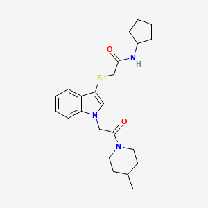 molecular formula C23H31N3O2S B2835106 N-cyclopentyl-2-((1-(2-(4-methylpiperidin-1-yl)-2-oxoethyl)-1H-indol-3-yl)thio)acetamide CAS No. 878057-04-6