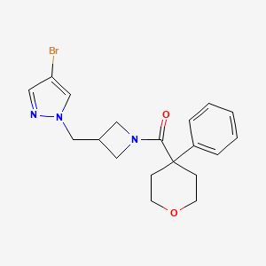 molecular formula C19H22BrN3O2 B2835116 [3-[(4-Bromopyrazol-1-yl)methyl]azetidin-1-yl]-(4-phenyloxan-4-yl)methanone CAS No. 2415521-28-5