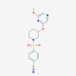 molecular formula C17H18N4O4S B2835121 4-((3-((6-Methoxypyrazin-2-yl)oxy)piperidin-1-yl)sulfonyl)benzonitrile CAS No. 2034482-12-5