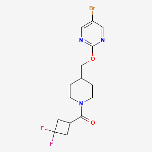 molecular formula C15H18BrF2N3O2 B2835134 [4-[(5-Bromopyrimidin-2-yl)oxymethyl]piperidin-1-yl]-(3,3-difluorocyclobutyl)methanone CAS No. 2380034-54-6