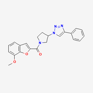 molecular formula C22H20N4O3 B2835144 (7-methoxybenzofuran-2-yl)(3-(4-phenyl-1H-1,2,3-triazol-1-yl)pyrrolidin-1-yl)methanone CAS No. 2034384-88-6