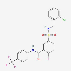molecular formula C21H15ClF4N2O3S B2835145 5-[(2-氯苯基)甲基磺酰氨基]-2-氟-N-[4-(三氟甲基)苯基]苯甲酰胺 CAS No. 451483-47-9