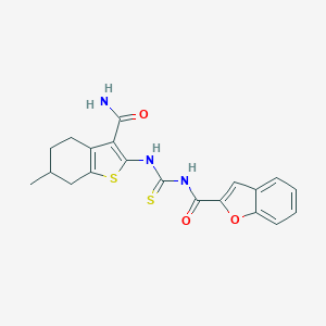 molecular formula C20H19N3O3S2 B283518 N-[(3-carbamoyl-6-methyl-4,5,6,7-tetrahydro-1-benzothiophen-2-yl)carbamothioyl]-1-benzofuran-2-carboxamide 