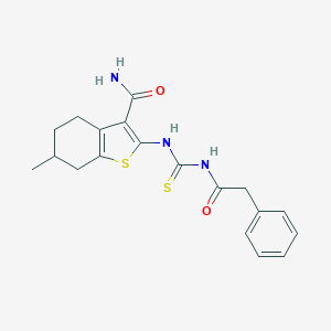 molecular formula C19H21N3O2S2 B283519 6-Methyl-2-({[(phenylacetyl)amino]carbothioyl}amino)-4,5,6,7-tetrahydro-1-benzothiophene-3-carboxamide 