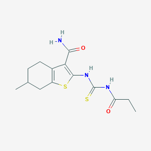molecular formula C14H19N3O2S2 B283520 6-Methyl-2-[(propanoylcarbamothioyl)amino]-4,5,6,7-tetrahydro-1-benzothiophene-3-carboxamide 