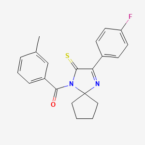 molecular formula C21H19FN2OS B2835202 3-(4-Fluorophenyl)-1-(3-methylbenzoyl)-1,4-diazaspiro[4.4]non-3-ene-2-thione CAS No. 1224009-16-8