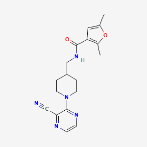 molecular formula C18H21N5O2 B2835205 N-((1-(3-cyanopyrazin-2-yl)piperidin-4-yl)methyl)-2,5-dimethylfuran-3-carboxamide CAS No. 1797956-07-0