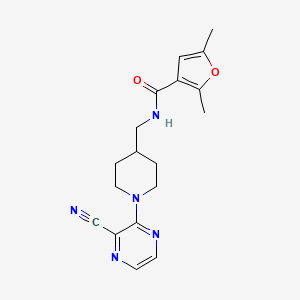 molecular formula C18H21N5O2 B2835205 N-((1-(3-氰基吡嗪-2-基)哌啶-4-基)甲基)-2,5-二甲基呋喃-3-甲酰胺 CAS No. 1797956-07-0