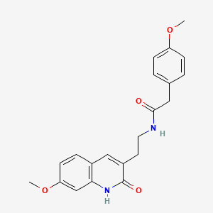 molecular formula C21H22N2O4 B2835211 N-[2-(7-甲氧基-2-氧代-1H-喹啉-3-基)乙基]-2-(4-甲氧基苯基)乙酰胺 CAS No. 851405-42-0