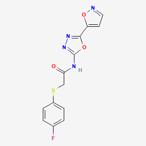 molecular formula C13H9FN4O3S B2835216 2-((4-氟苯基)硫)-N-(5-(异噁唑-5-基)-1,3,4-氧代噁二唑-2-基)乙酰胺 CAS No. 952874-06-5