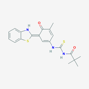molecular formula C20H21N3O2S2 B283522 N-[[(3E)-3-(3H-1,3-benzothiazol-2-ylidene)-5-methyl-4-oxocyclohexa-1,5-dien-1-yl]carbamothioyl]-2,2-dimethylpropanamide 