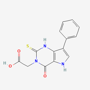molecular formula C14H11N3O3S B2835221 (4-oxo-7-phenyl-2-thioxo-1,2,4,5-tetrahydro-3H-pyrrolo[3,2-d]pyrimidin-3-yl)acetic acid CAS No. 1019138-42-1