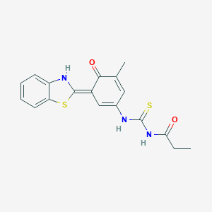 N-[[(3E)-3-(3H-1,3-benzothiazol-2-ylidene)-5-methyl-4-oxocyclohexa-1,5-dien-1-yl]carbamothioyl]propanamide
