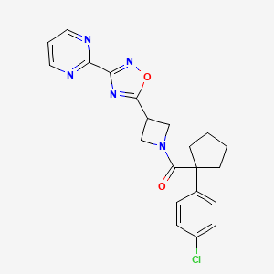 molecular formula C21H20ClN5O2 B2835230 (1-(4-Chlorophenyl)cyclopentyl)(3-(3-(pyrimidin-2-yl)-1,2,4-oxadiazol-5-yl)azetidin-1-yl)methanone CAS No. 1323706-34-8