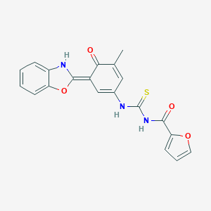 molecular formula C20H15N3O4S B283524 N-[[(3E)-3-(3H-1,3-benzoxazol-2-ylidene)-5-methyl-4-oxocyclohexa-1,5-dien-1-yl]carbamothioyl]furan-2-carboxamide 