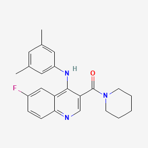 molecular formula C23H24FN3O B2835248 (4-((3,5-Dimethylphenyl)amino)-6-fluoroquinolin-3-yl)(piperidin-1-yl)methanone CAS No. 1189911-64-5