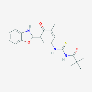 molecular formula C20H21N3O3S B283525 N-[[(3E)-3-(3H-1,3-benzoxazol-2-ylidene)-5-methyl-4-oxocyclohexa-1,5-dien-1-yl]carbamothioyl]-2,2-dimethylpropanamide 