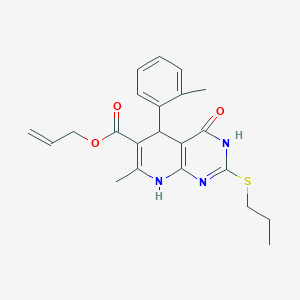 molecular formula C22H25N3O3S B2835255 烯丙基-7-甲基-4-氧代-2-(丙基硫代)-5-(邻甲苯基)-3,4,5,8-四氢吡啶并[2,3-d]嘧啶-6-甲酸乙酯 CAS No. 923139-17-7