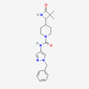 molecular formula C21H27N5O2 B2835257 N-(1-Benzylpyrazol-4-yl)-4-(3,3-dimethyl-4-oxoazetidin-2-yl)piperidine-1-carboxamide CAS No. 2224202-42-8