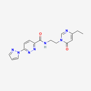 molecular formula C16H17N7O2 B2835328 N-(2-(4-乙基-6-氧代嘧啶-1(6H)-基)乙基)-6-(1H-吡唑-1-基)吡啶并[3-基]嘧啶-3-甲酰胺 CAS No. 1396861-34-9