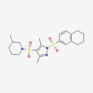 molecular formula C21H29N3O4S2 B2835329 1-{[3,5-dimethyl-1-(5,6,7,8-tetrahydronaphthalene-2-sulfonyl)-1H-pyrazol-4-yl]sulfonyl}-3-methylpiperidine CAS No. 956252-44-1