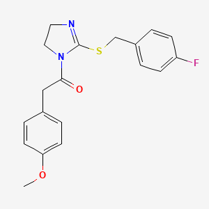 molecular formula C19H19FN2O2S B2835356 1-(2-((4-fluorobenzyl)thio)-4,5-dihydro-1H-imidazol-1-yl)-2-(4-methoxyphenyl)ethanone CAS No. 851800-16-3