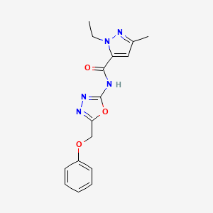 molecular formula C16H17N5O3 B2835379 1-ethyl-3-methyl-N-(5-(phenoxymethyl)-1,3,4-oxadiazol-2-yl)-1H-pyrazole-5-carboxamide CAS No. 1286696-41-0