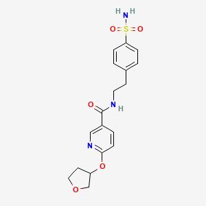 molecular formula C18H21N3O5S B2835409 N-(4-磺酰氨基苯乙基)-6-((三氢呋喃-3-基)氧基)烟酰胺 CAS No. 2034312-43-9